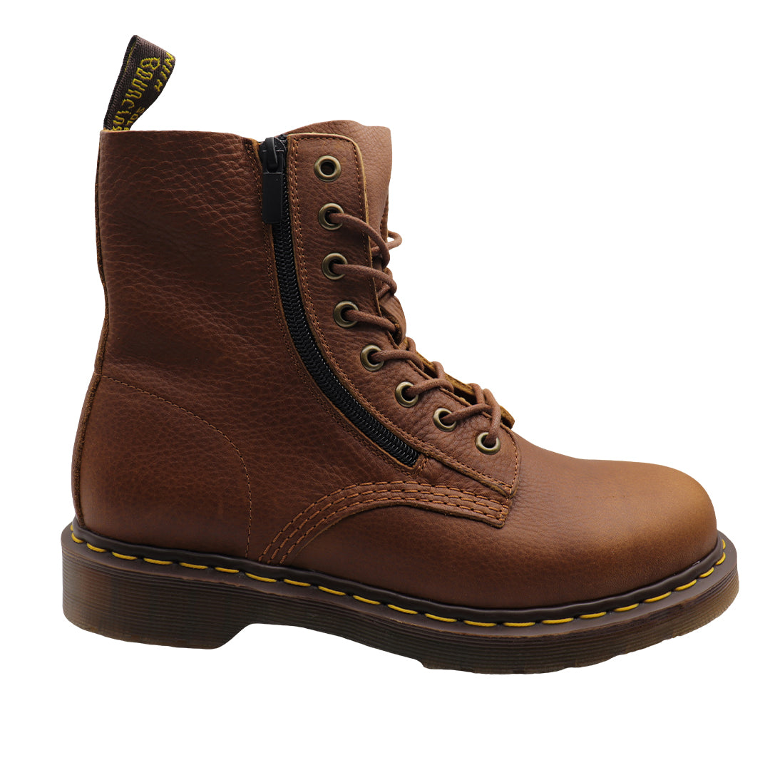 Men's Dempsey Brown Lychee Leather Goodyear Welt Boots With Side Zipper