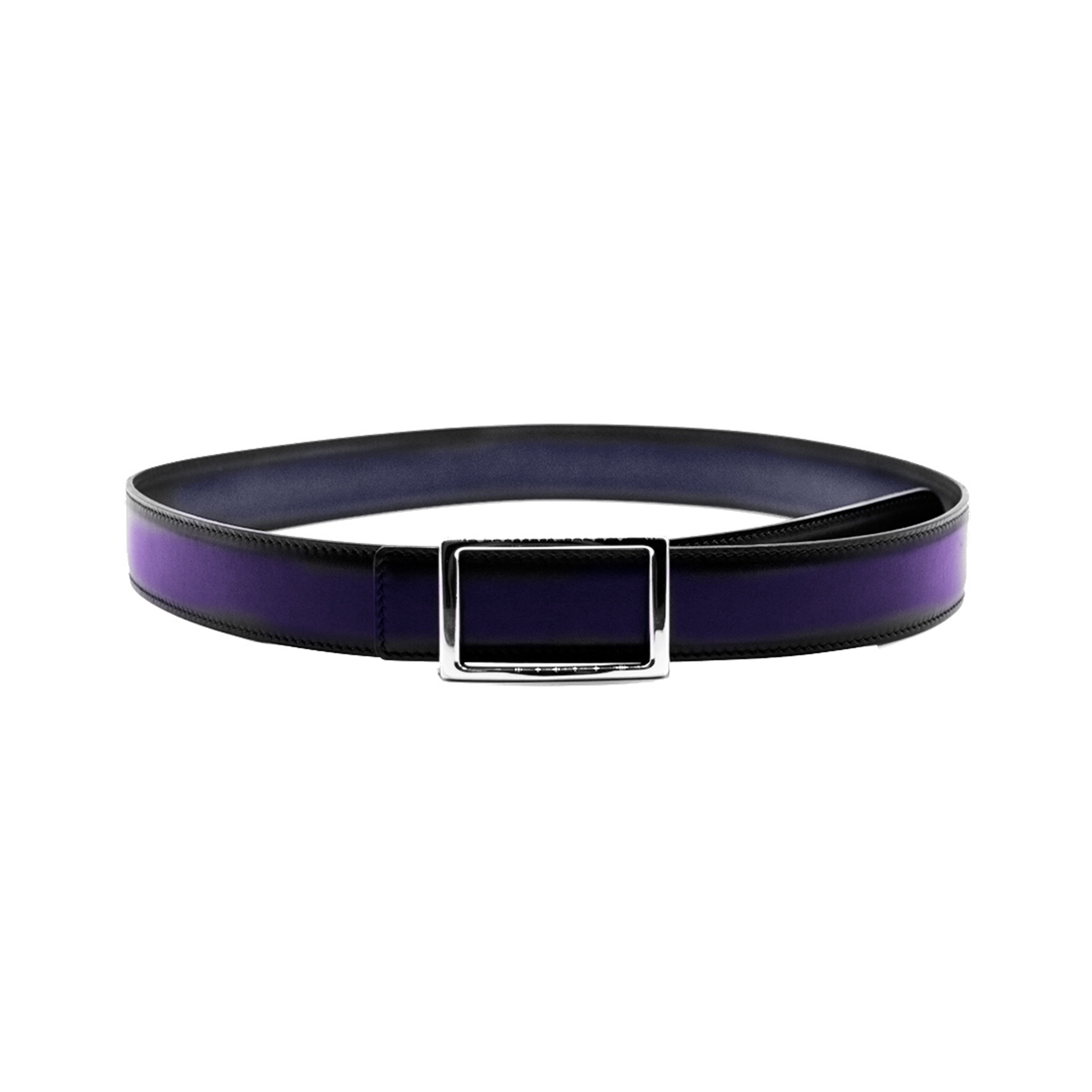 Reversible double calfskin leather purple and grey belt