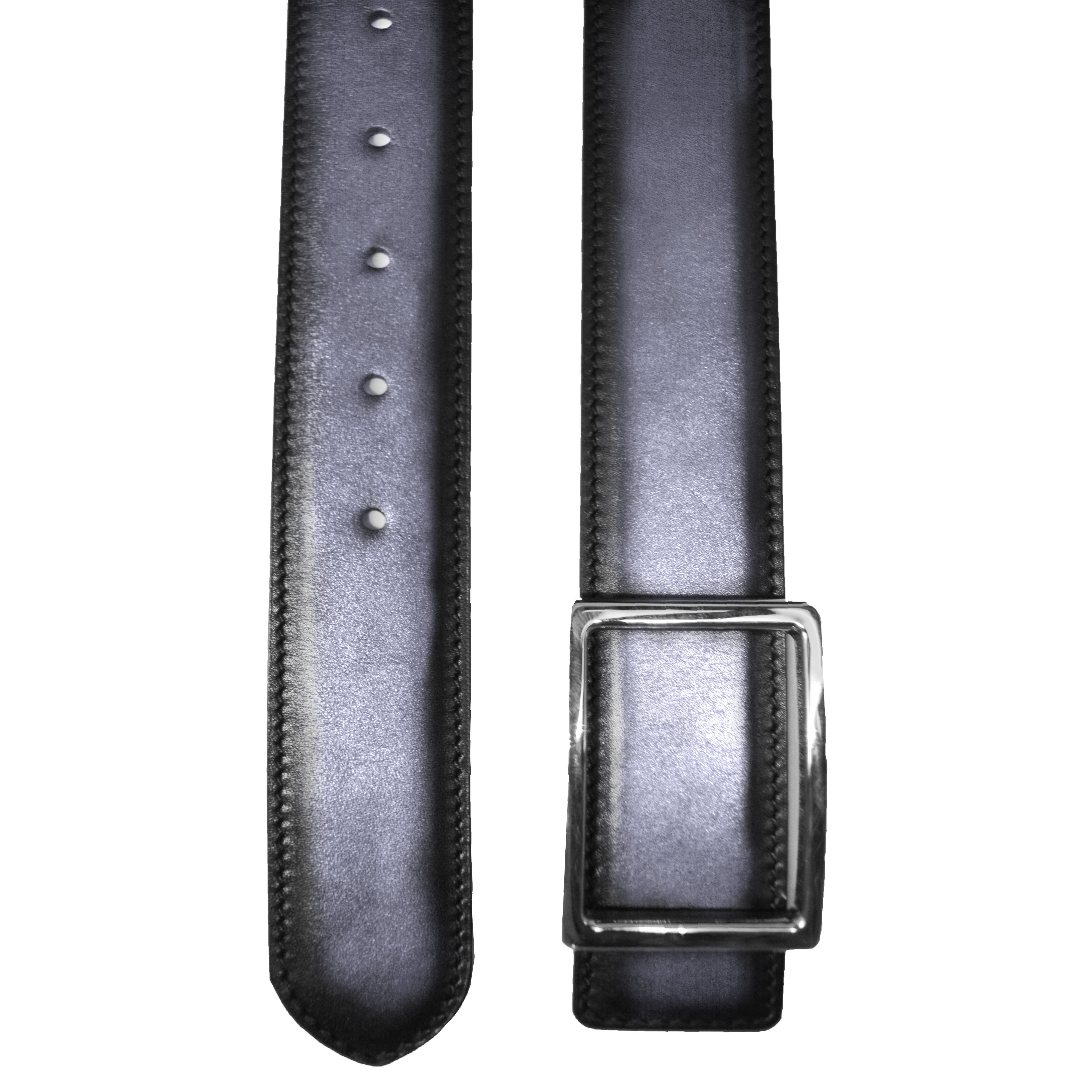 Reversible double calfskin leather purple and grey belt
