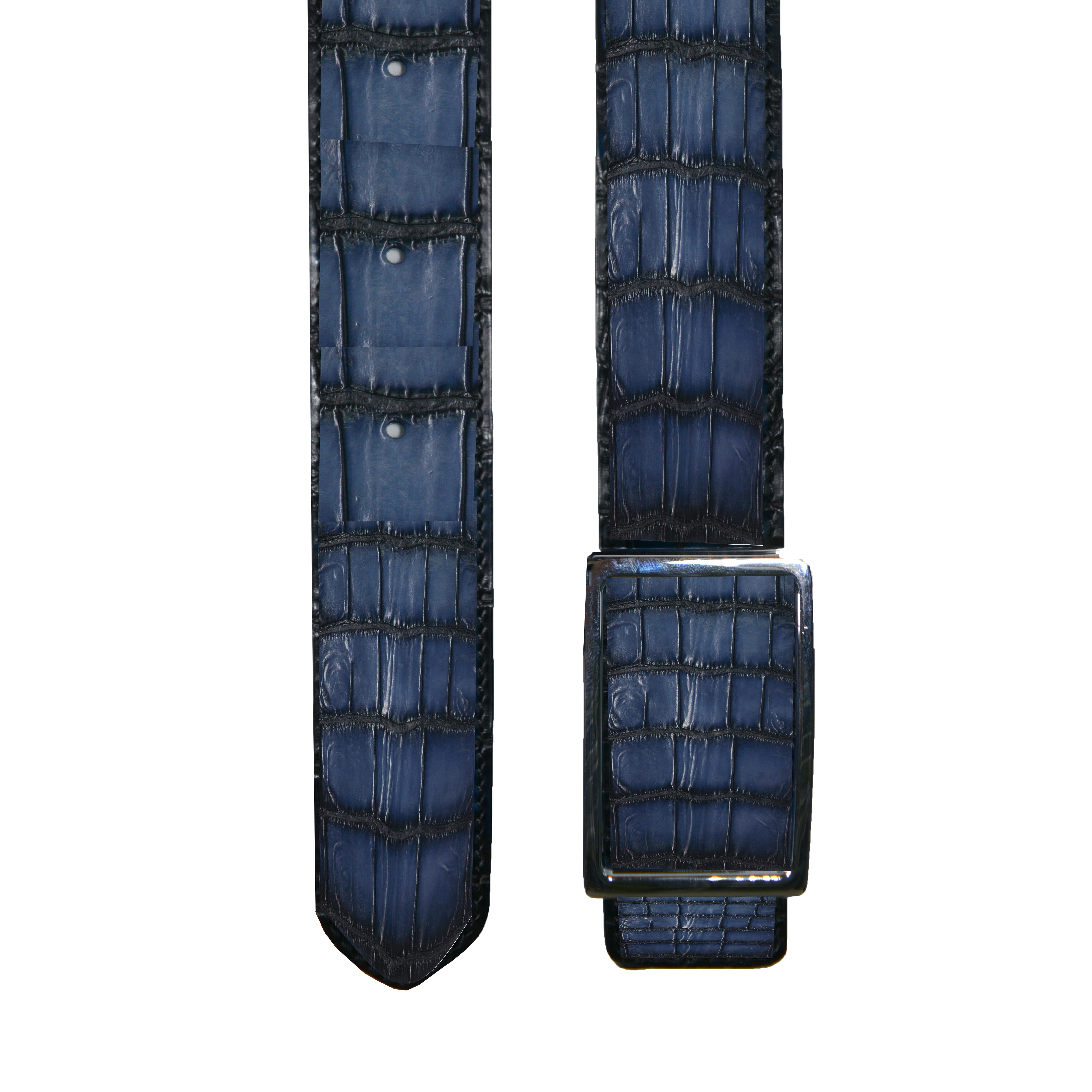 Reversible double alligator leather Dark blue and black-brown belt