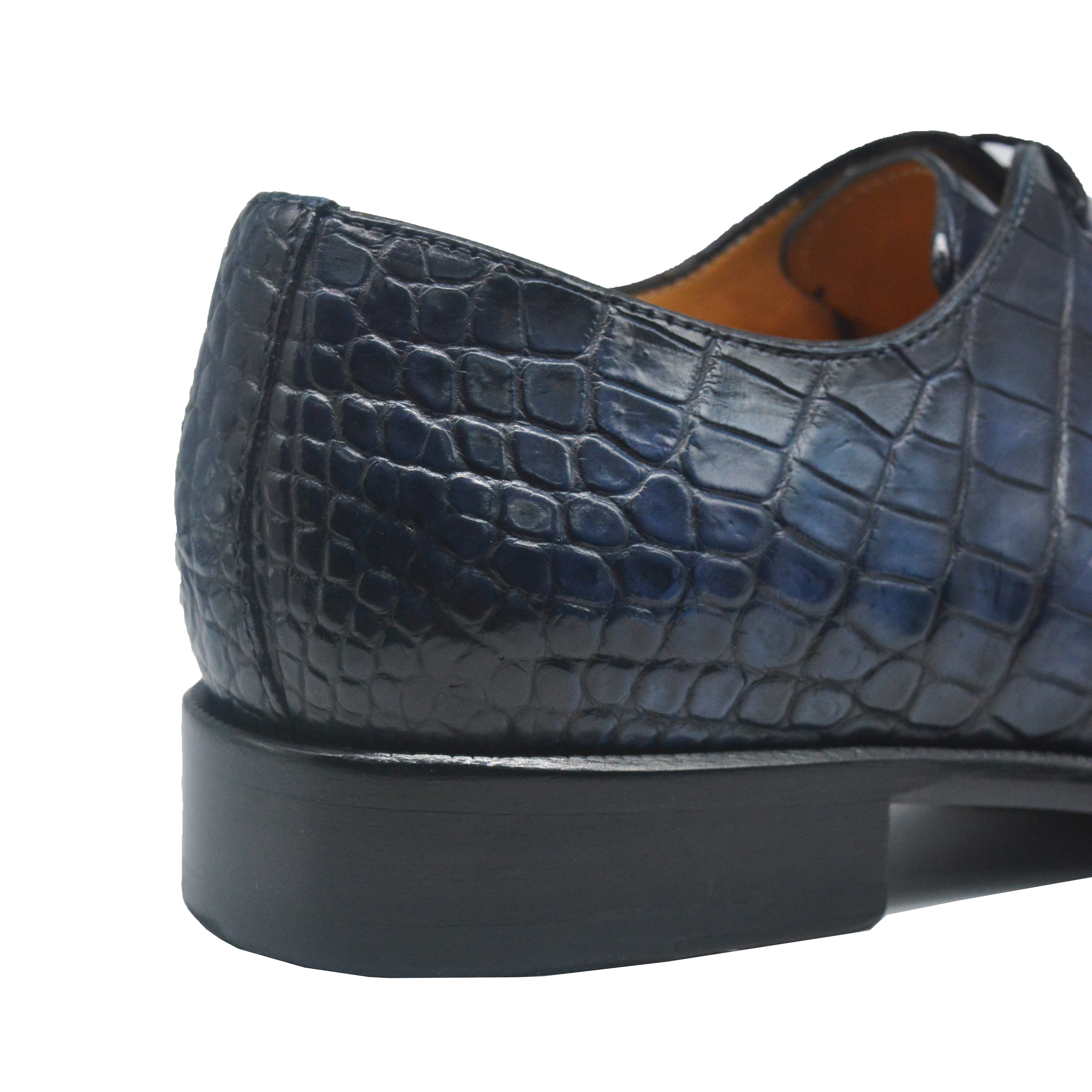 Navy Alligator Whole Cut Lace Up Oxfords