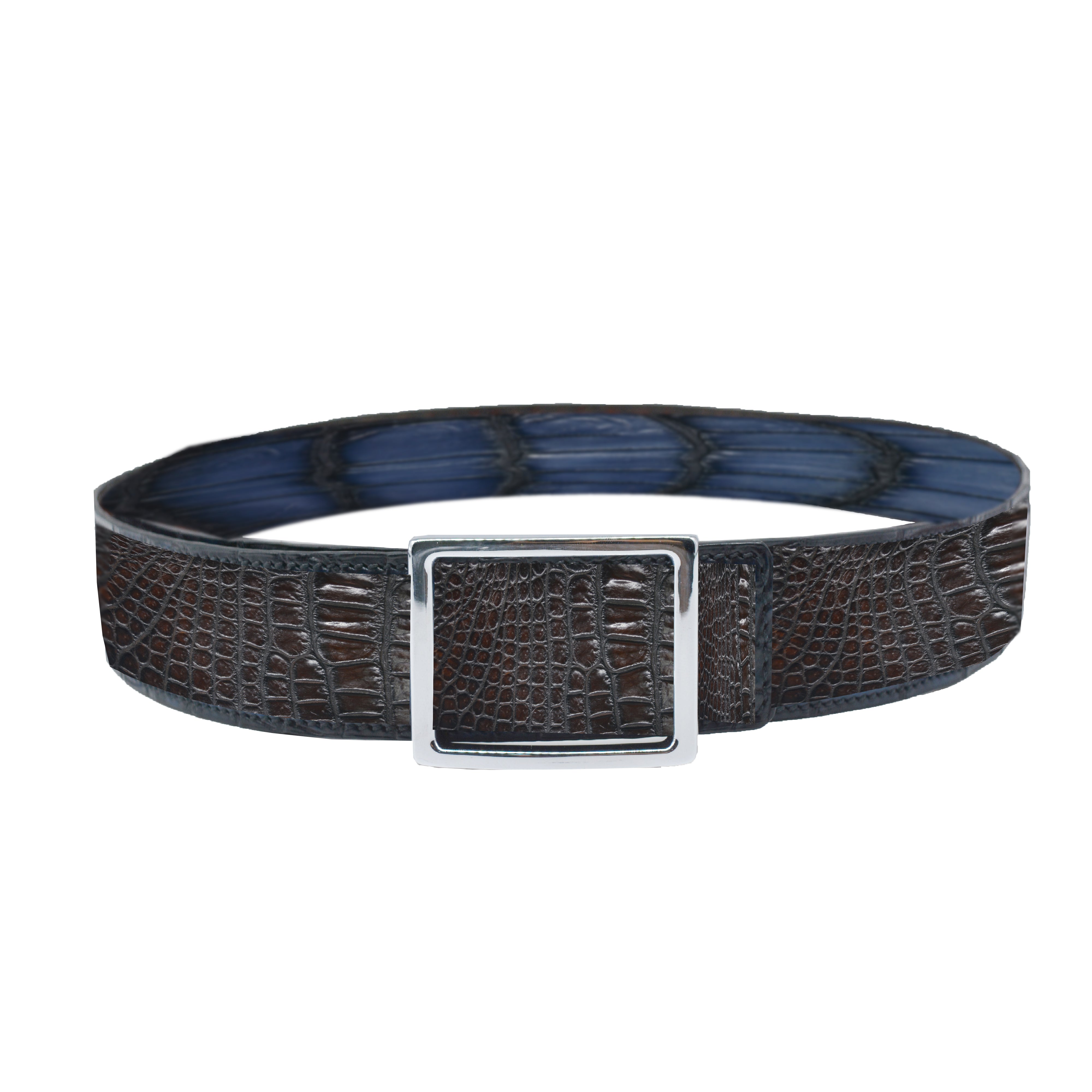 Reversible double alligator leather Dark blue and black-brown belt