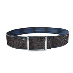 Reversible double alligator leather Dark blue and black-brown belt