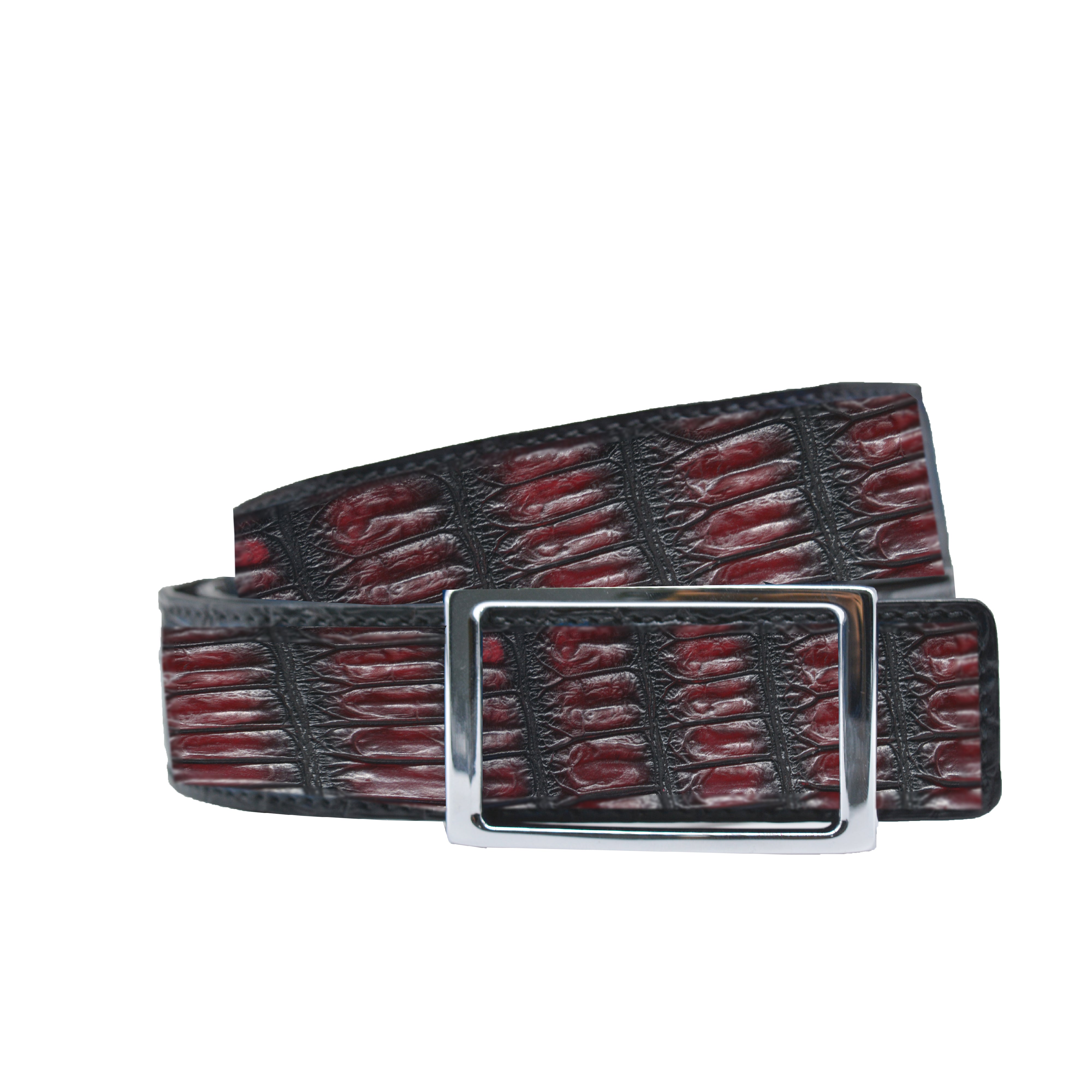Reversible double alligator leather Dark red and black-brown belt