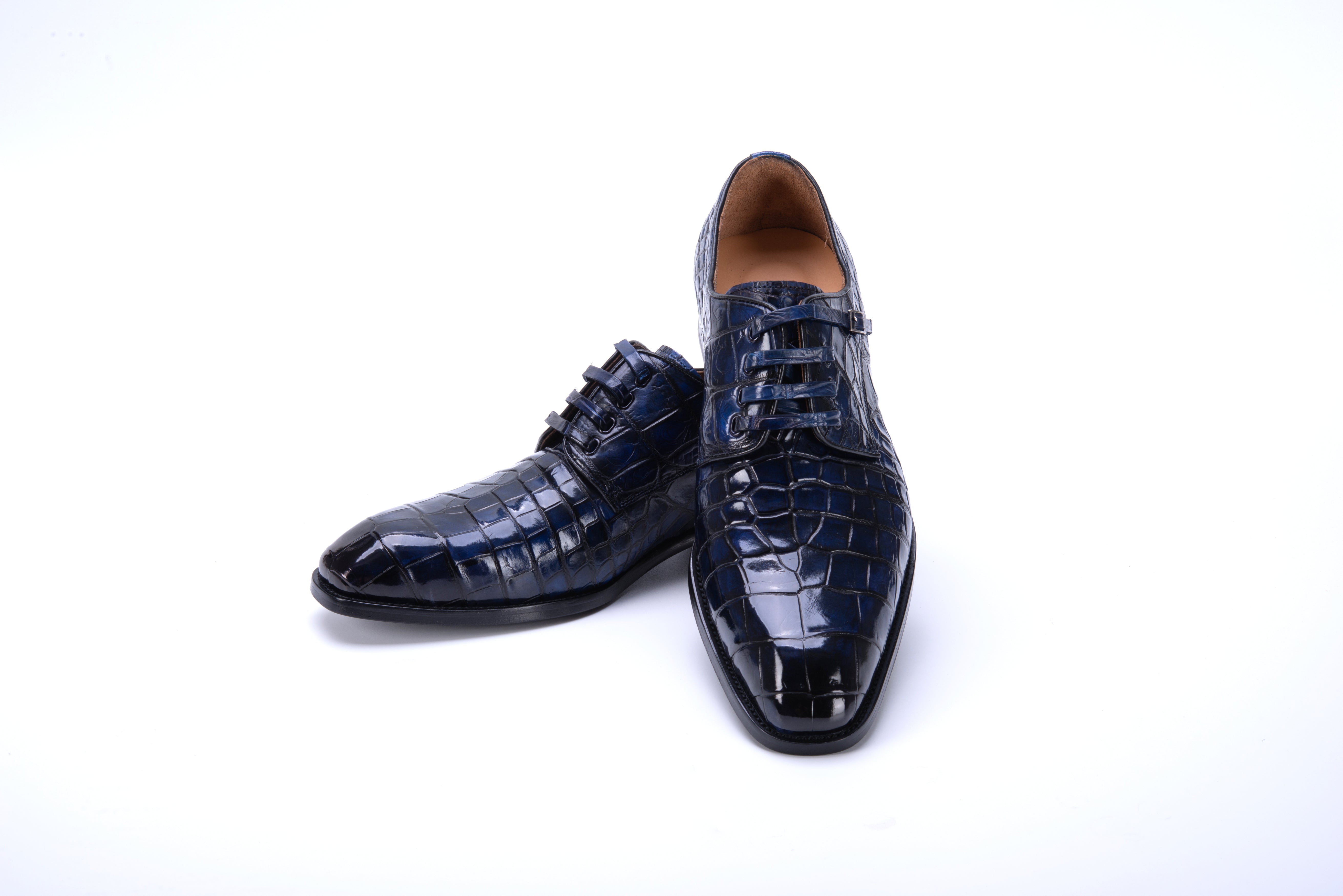 MEN'S BLUE ALLIGATOR SHOES - WONDER BLUE EXOTIC ALLIGATOR BODY OXFORDS