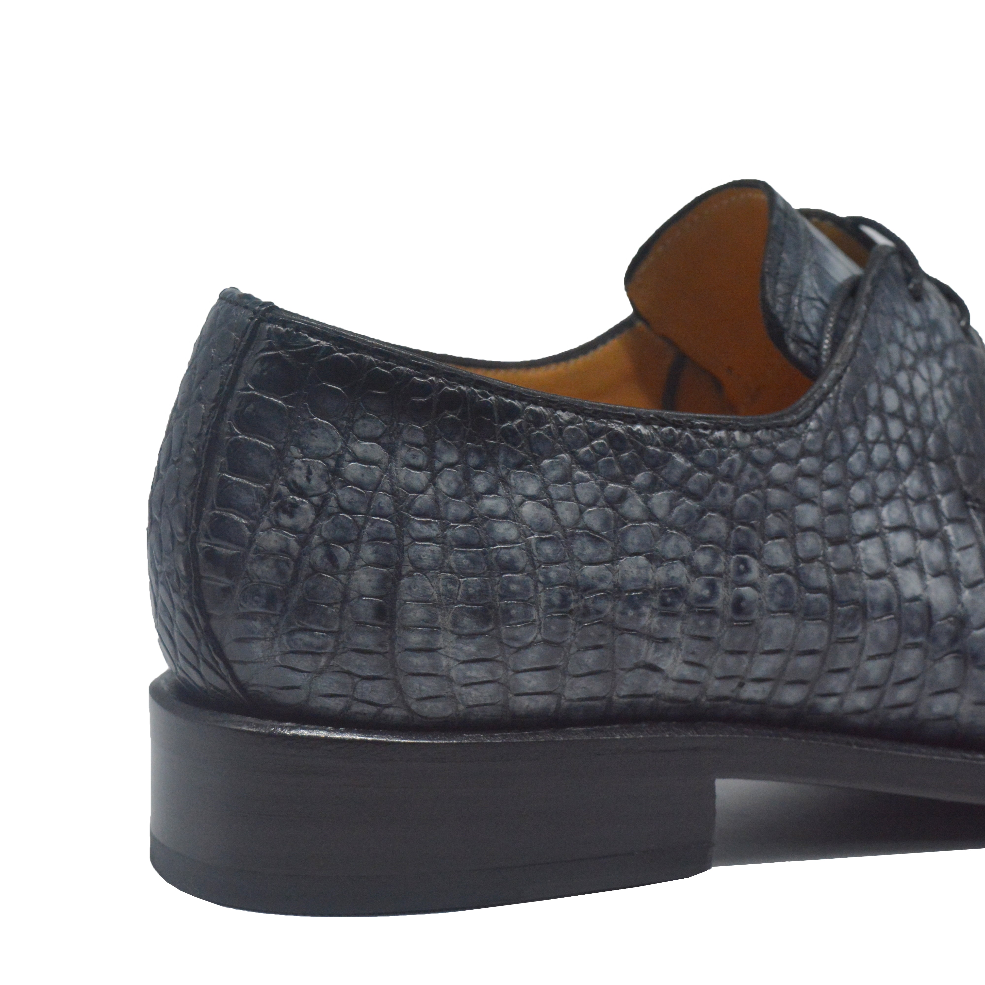 Black Grey Plain Toe Lace Up Derby's Alligator Leather Goodyear Welt Oxfords