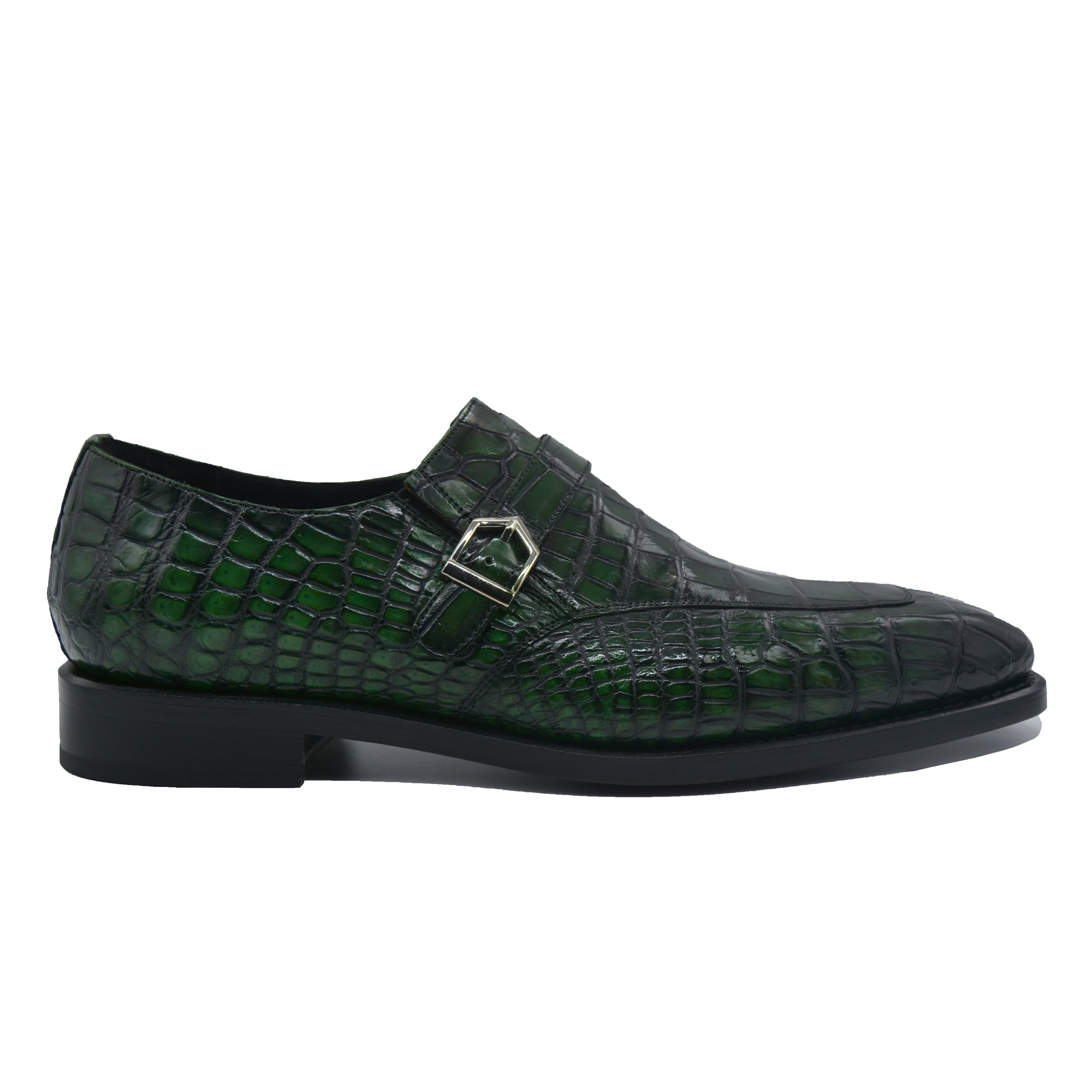 Dark Green Alligator Monk Strap Loafer