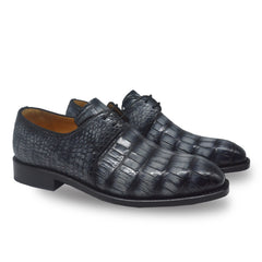 Black Grey Plain Toe Lace Up Derby's Alligator Leather Goodyear Welt Oxfords