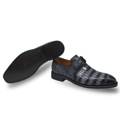 Black Grey Plain Toe Lace Up Derby's Alligator Leather Goodyear Welt Oxfords