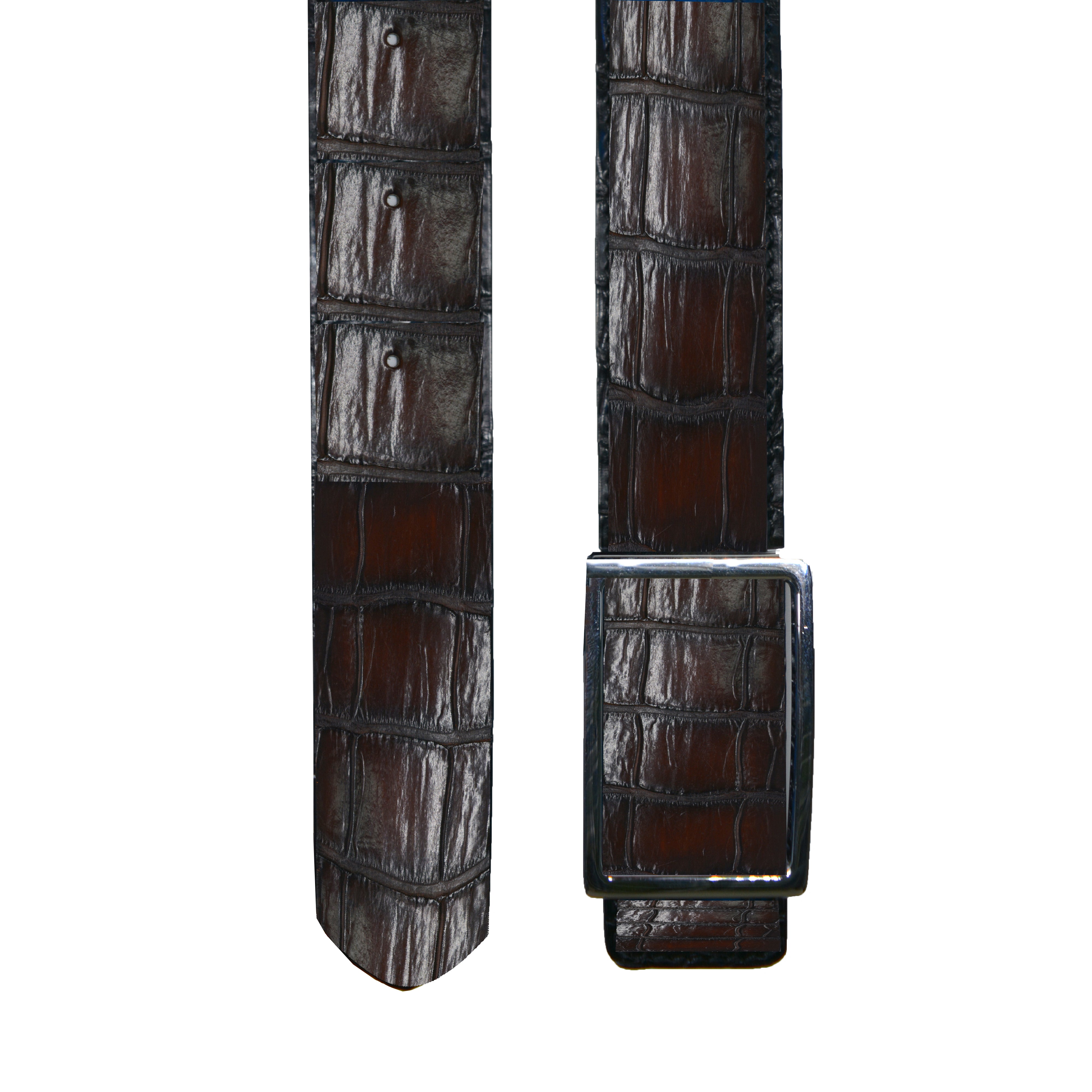 Reversible double alligator leather dark green and tan belt