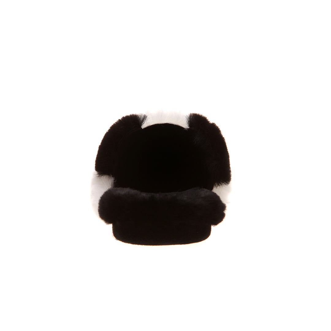 Women's black and white interwoven Faux-Fur slippers | panda Criss Cross Fur Slippers