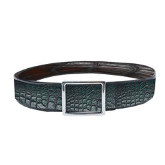 Reversible double alligator leather dark green and tan belt