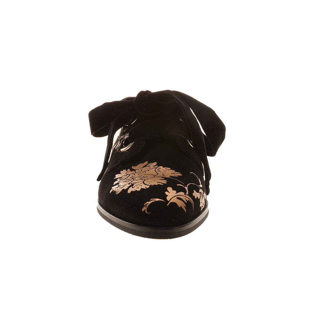 Women's black Autumn Leaf Fall Sheepskin Leather loafers