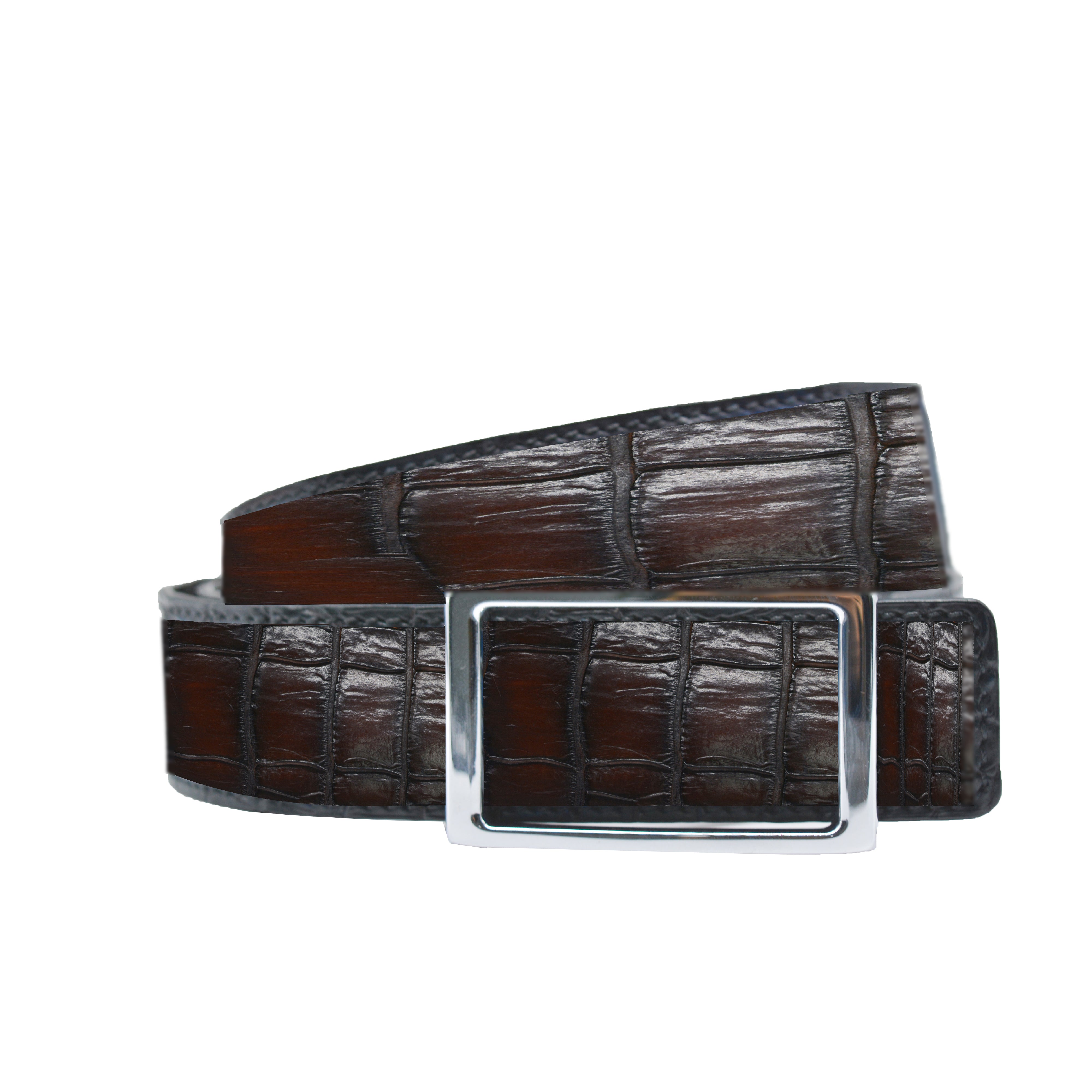 Reversible double alligator leather dark green and tan belt