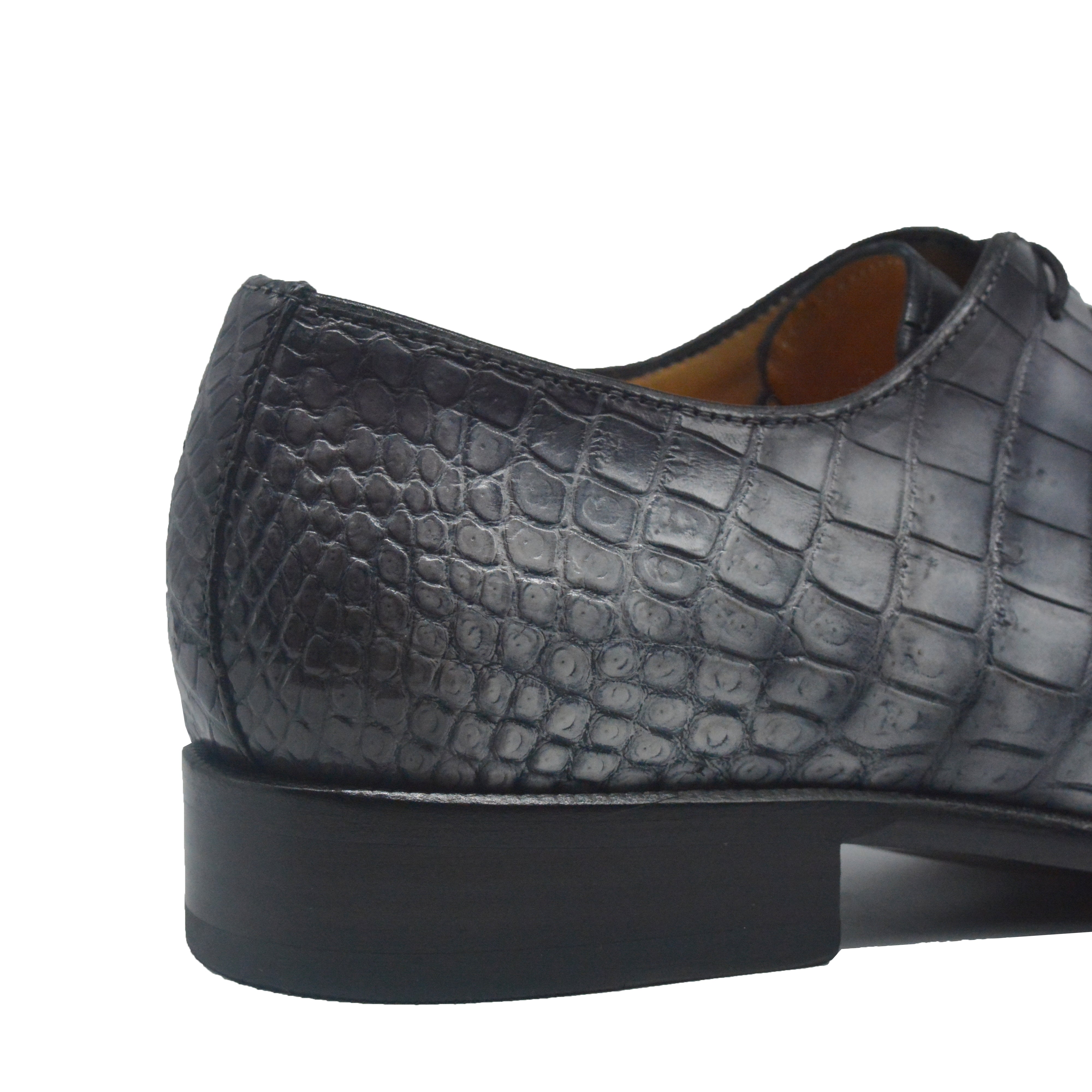 Grey Alligator Whole Cut Lace Up Oxfords