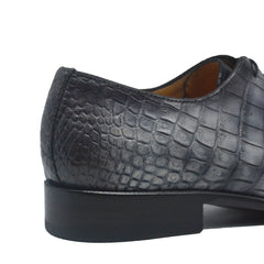 Grey Alligator Whole Cut Lace Up Oxfords