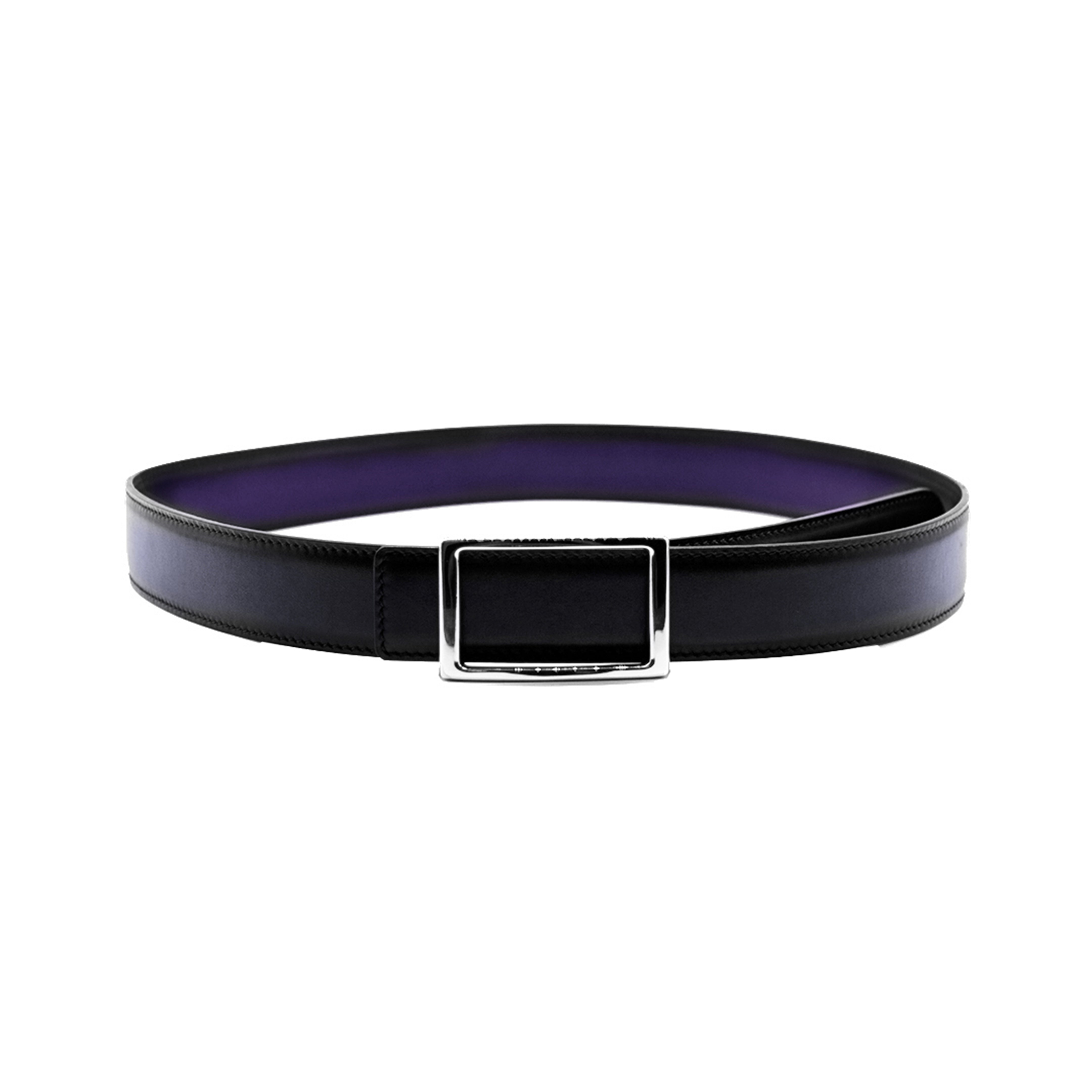 Reversible double calfskin leather purple and grey belt