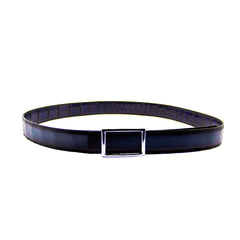 Reversible double alligator and calfskin leather blue belt