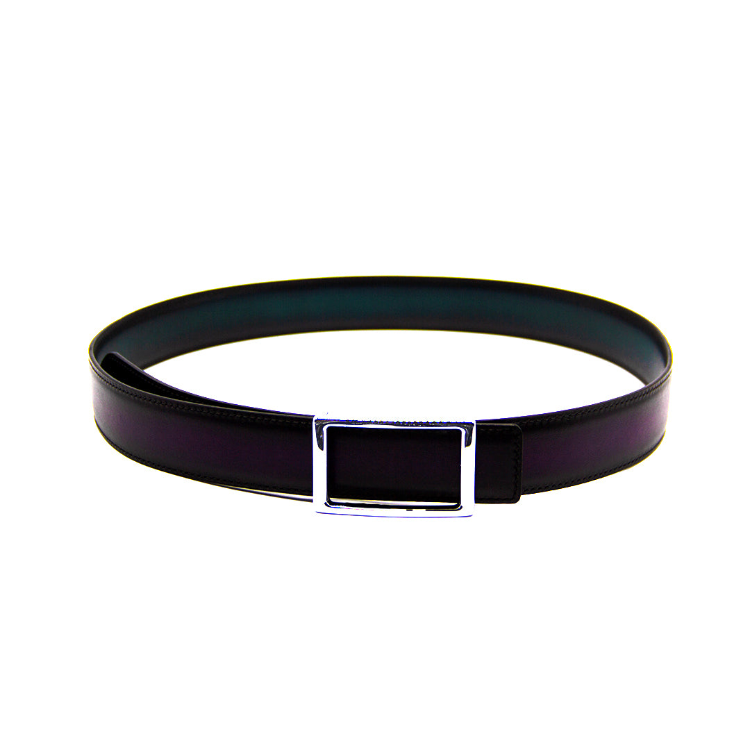 Reversible double calfskin leather green and purple belt