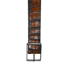 Reversible double alligator leather brown and purple belt