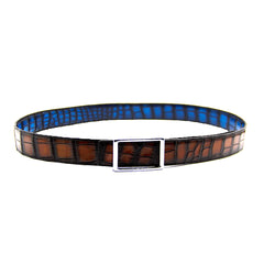 Reversible double alligator leather blue and coffee belt