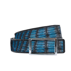 Reversible double alligator leather blue and grey belt