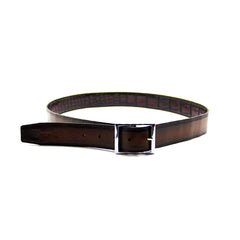 Reversible double alligator and calfskin leather brown belt