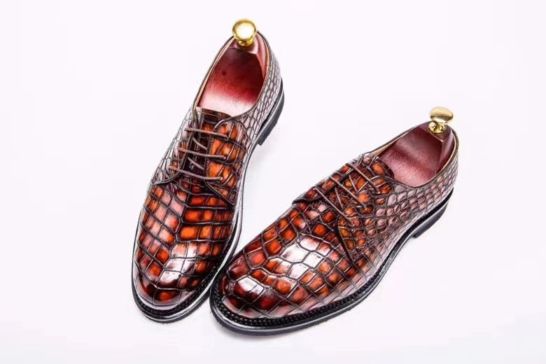 MEN'S ORANGE ALLIGATOR SHOES - MEN'S WONDER EXOTIC ALLIGATOR BODY OXFORDS
