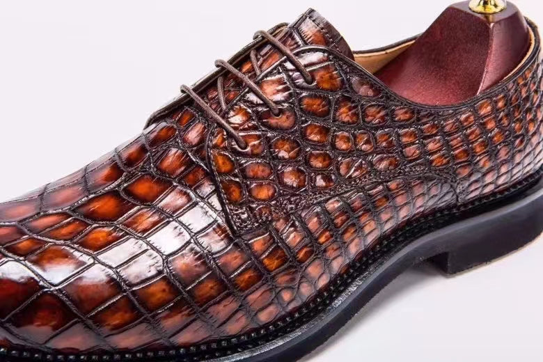 MEN'S ORANGE ALLIGATOR SHOES - MEN'S WONDER EXOTIC ALLIGATOR BODY OXFORDS