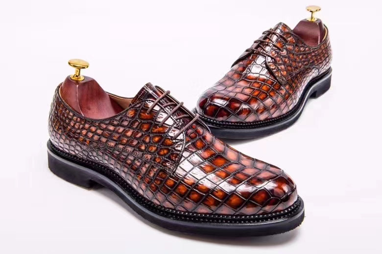 MEN'S ORANGE ALLIGATOR SHOES - MEN'S WONDER EXOTIC ALLIGATOR BODY OXFORDS