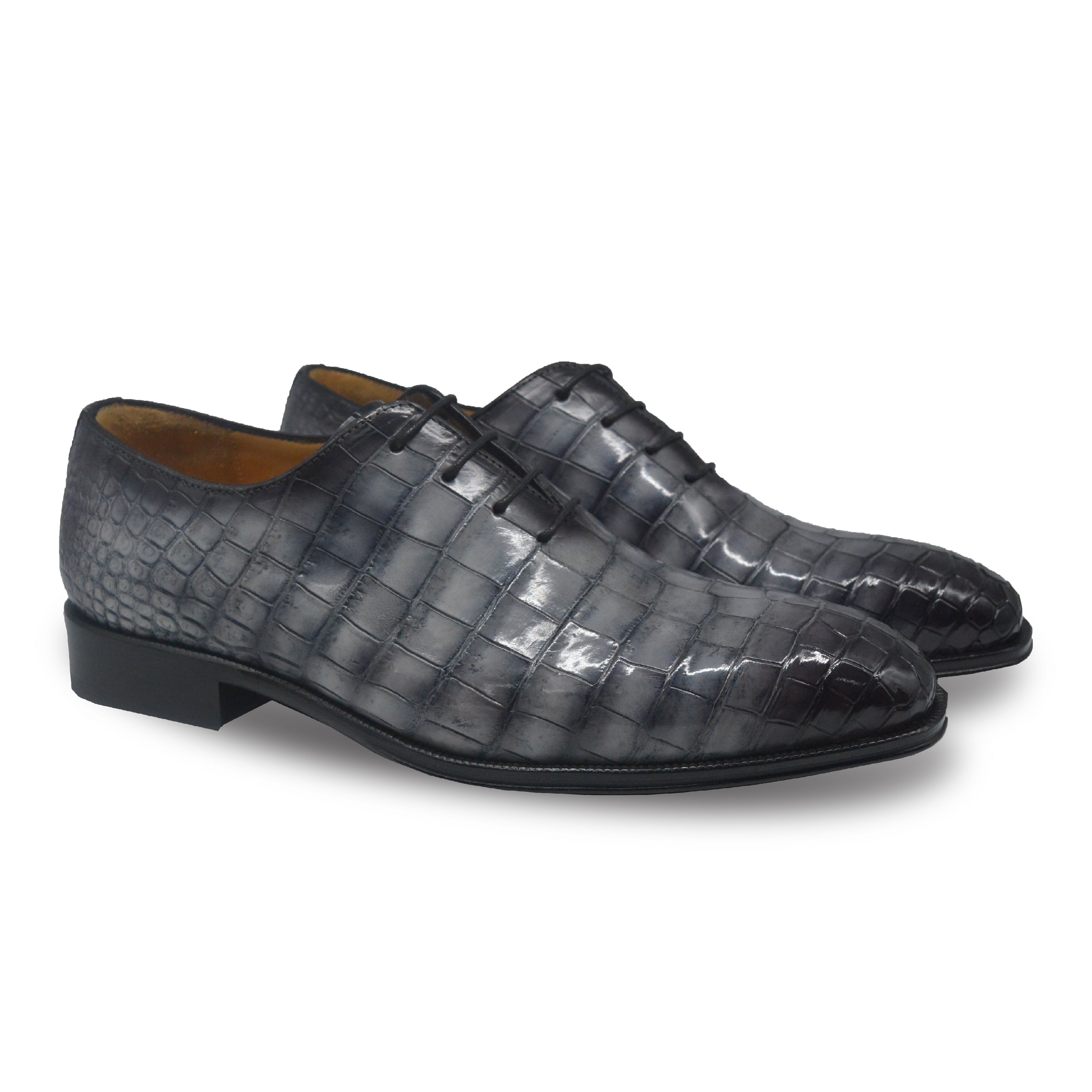 Grey Alligator Whole Cut Lace Up Oxfords