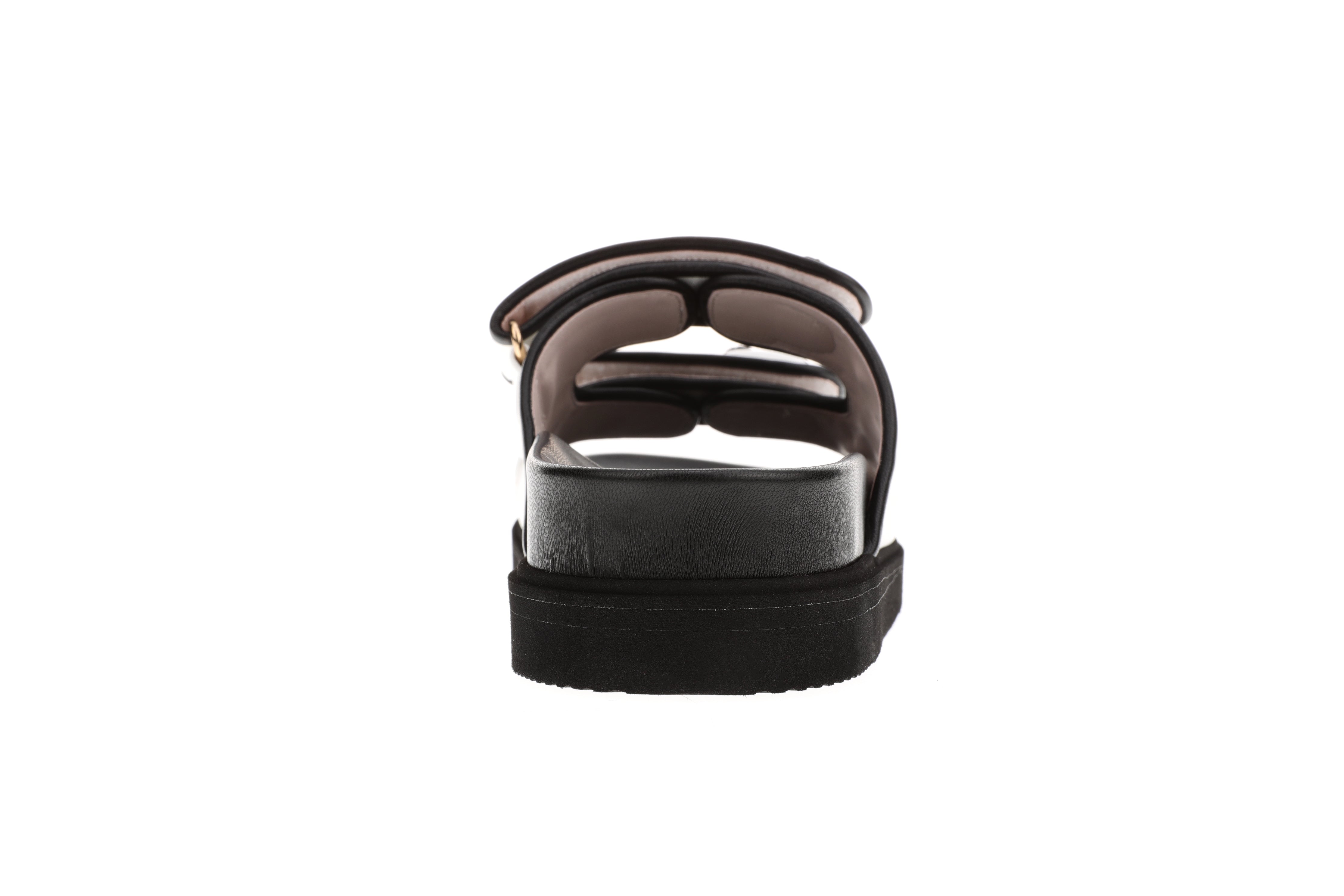 women black and white sheepskin shoes | Black Panda Sandal