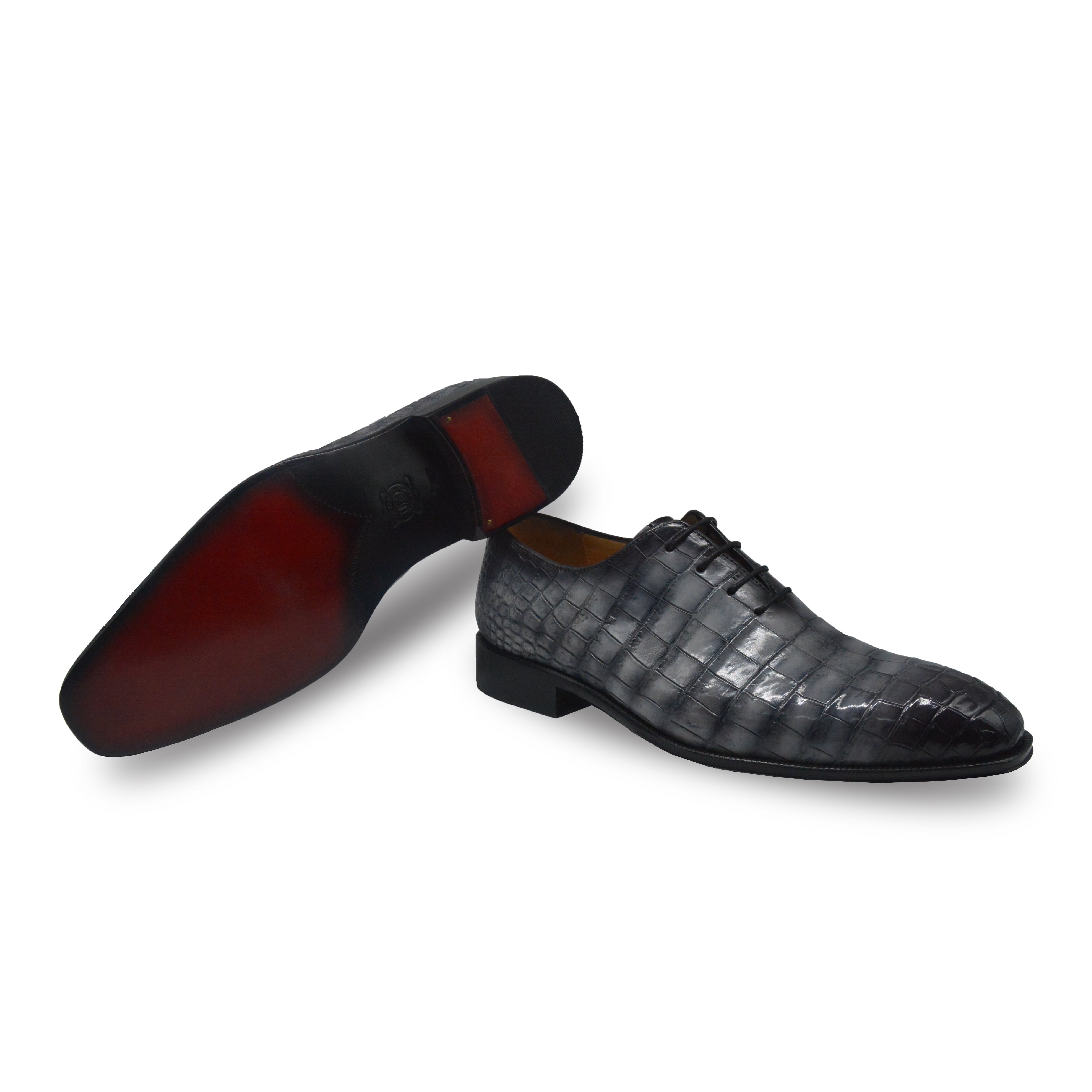 Grey Alligator Whole Cut Lace Up Oxfords