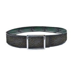 Reversible double alligator leather Dark green and greenish brown belt