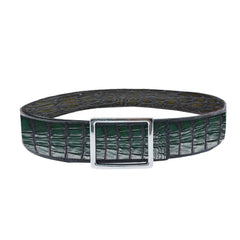 Reversible double alligator leather Dark green and greenish brown belt