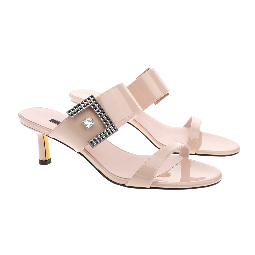women pink suede leather Sandals | Mona pink wide band suede leather sandals