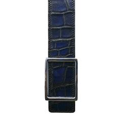 Reversible double alligator and calfskin leather blue belt