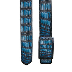 Reversible double alligator leather blue and grey belt