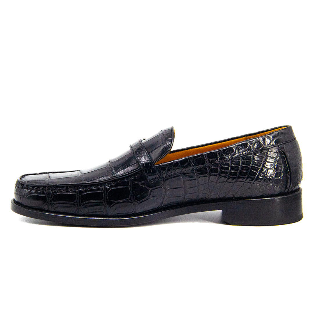 Mens Genuine Luxury Black Alligator slip Loafer