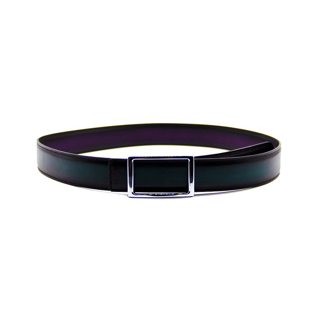 Reversible double calfskin leather green and purple belt