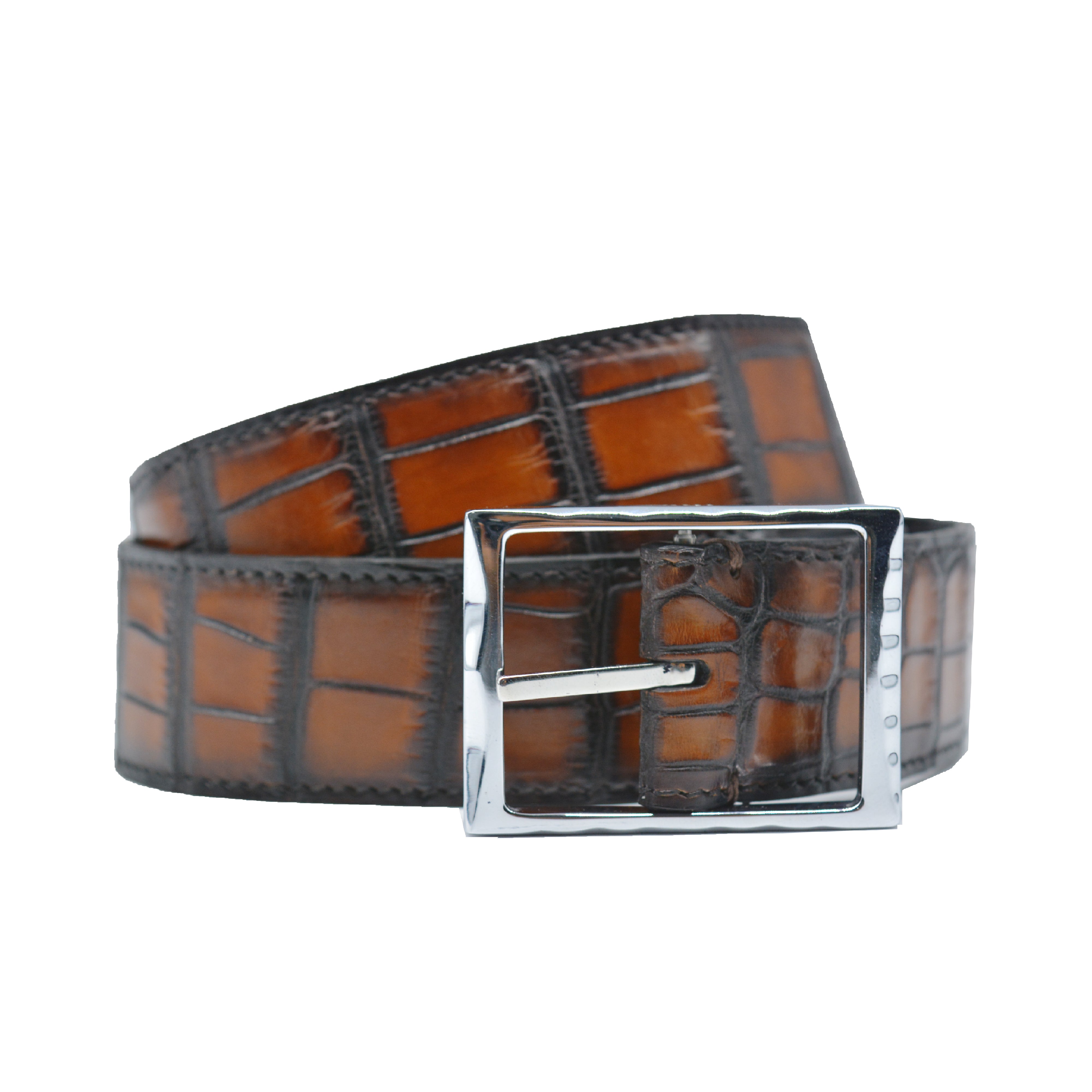 Reversible double alligator leather brown and purple belt