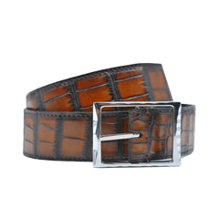 Reversible double alligator leather brown and purple belt