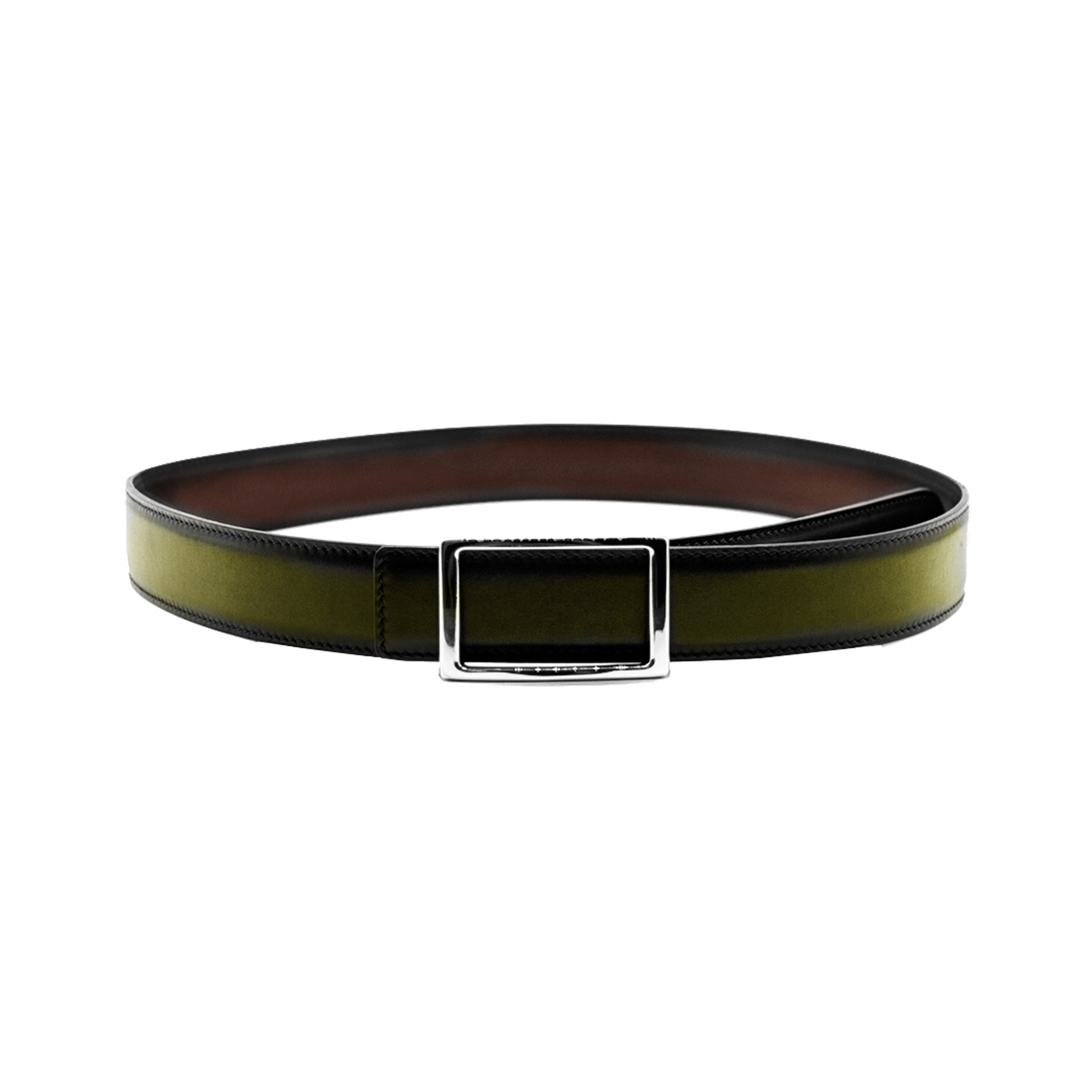 Reversible double calfskin leather brown and yellow-green belt