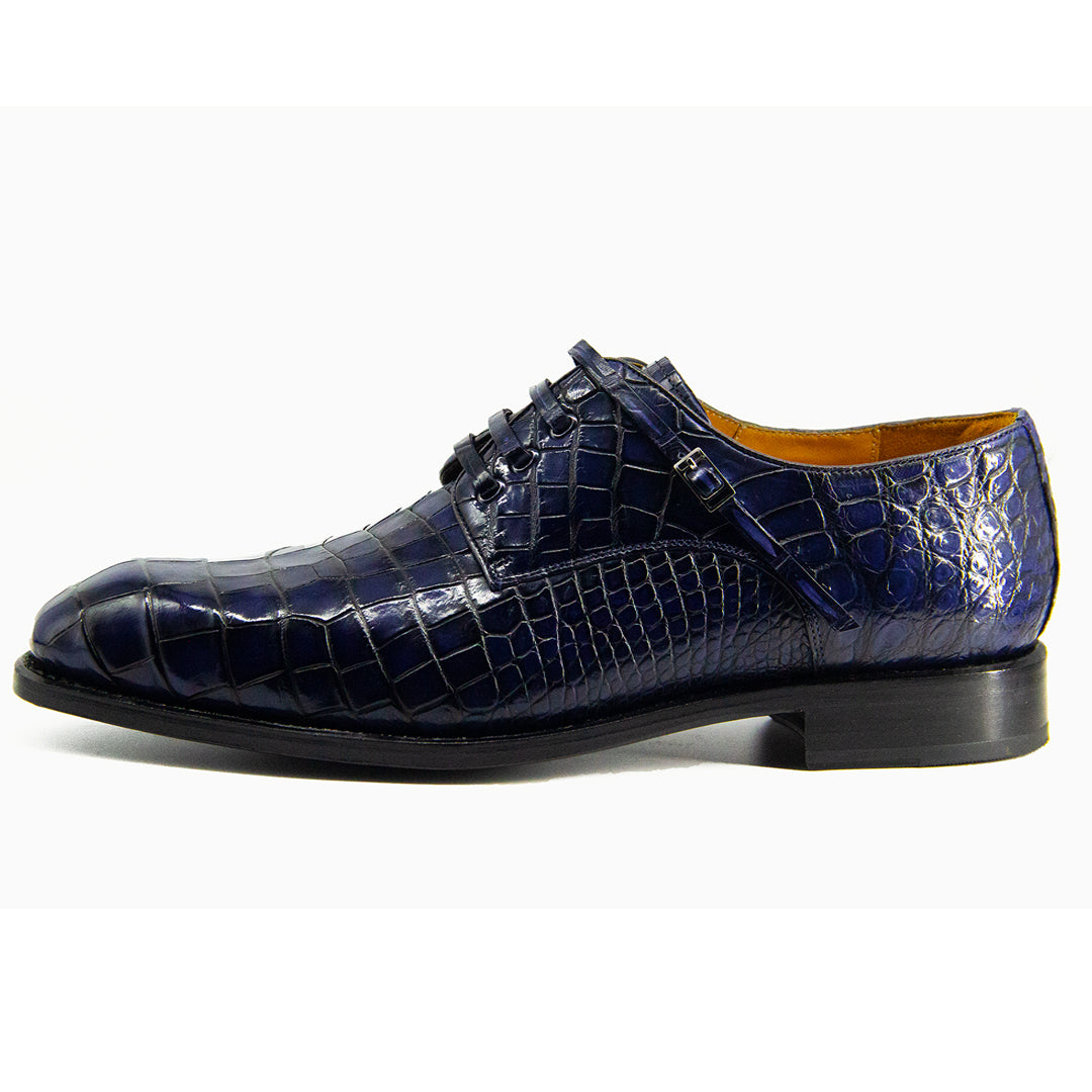 MEN'S BLUE ALLIGATOR SHOES - WONDER BLUE EXOTIC ALLIGATOR BODY OXFORDS