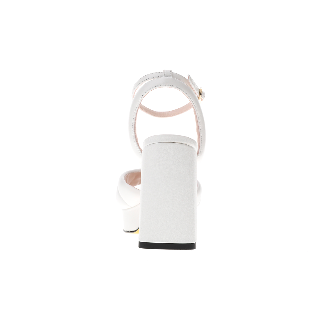 women white sheepskin heel | Enid White sheepskin block heel Thick bottom heels