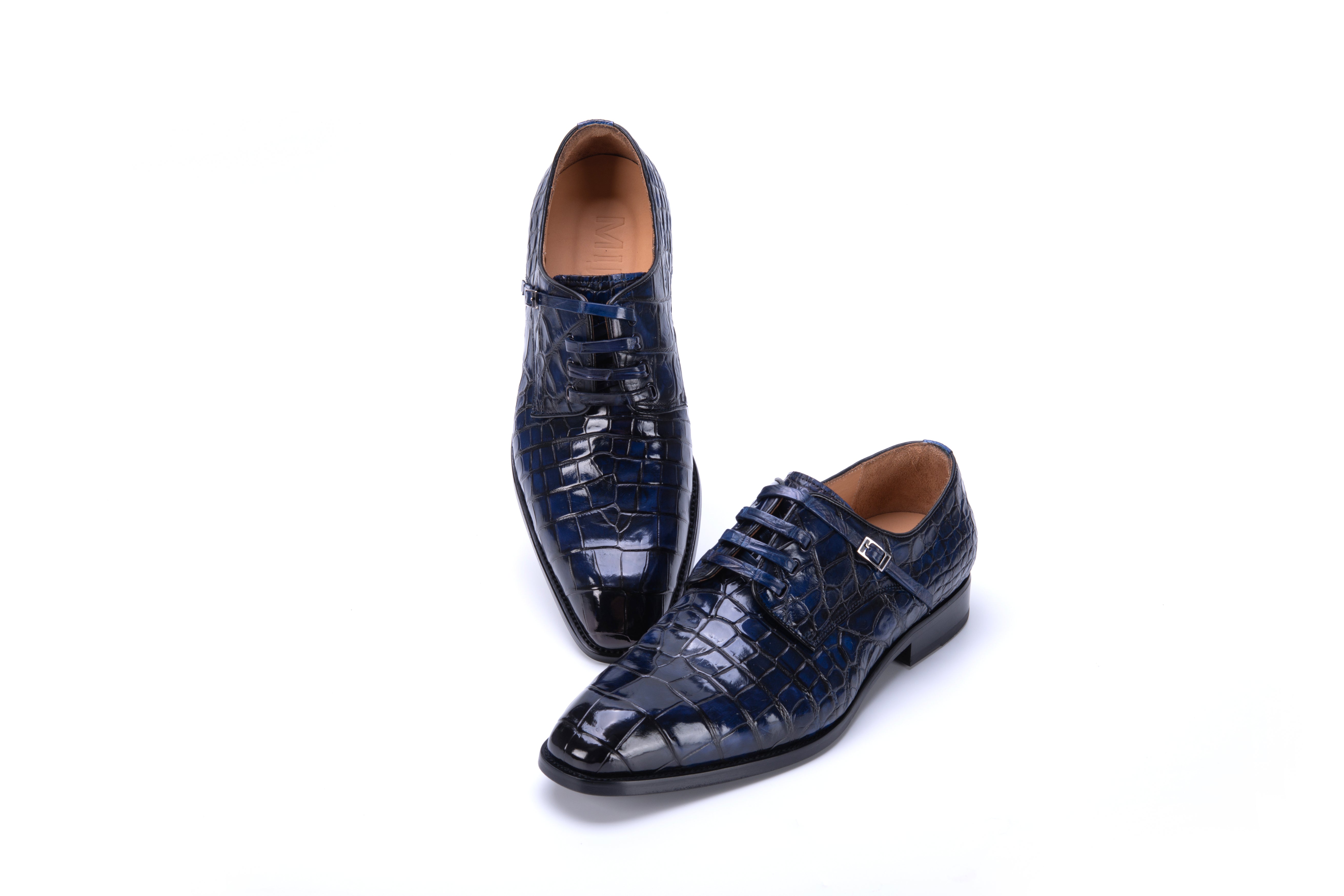 MEN'S BLUE ALLIGATOR SHOES - WONDER BLUE EXOTIC ALLIGATOR BODY OXFORDS
