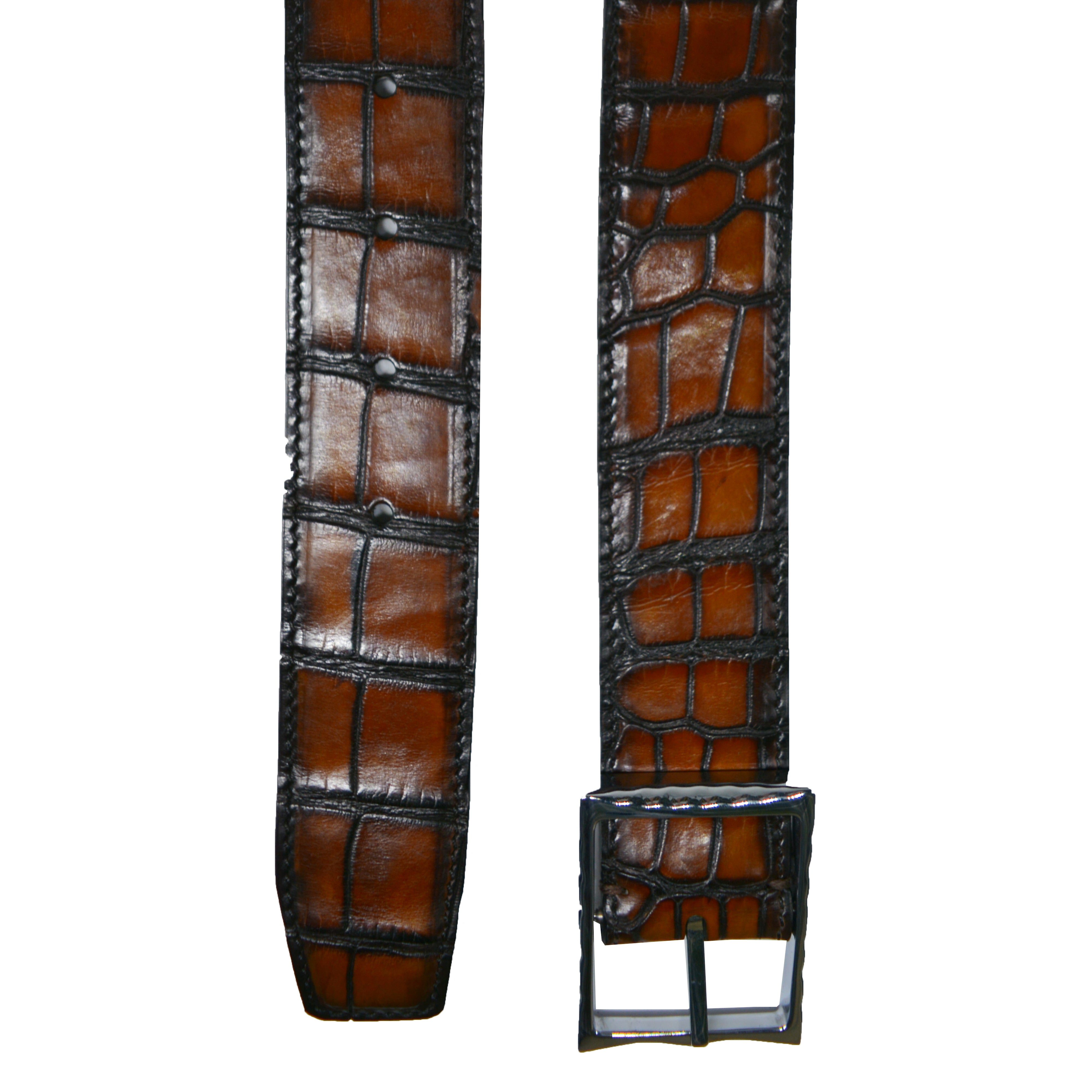 Reversible double alligator leather brown and purple belt