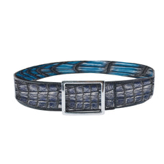 Reversible double alligator leather blue and grey belt