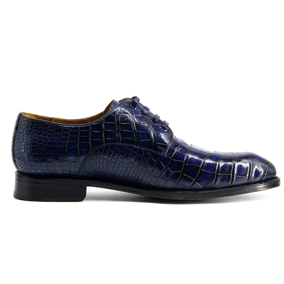 MEN'S BLUE ALLIGATOR SHOES - WONDER BLUE EXOTIC ALLIGATOR BODY OXFORDS