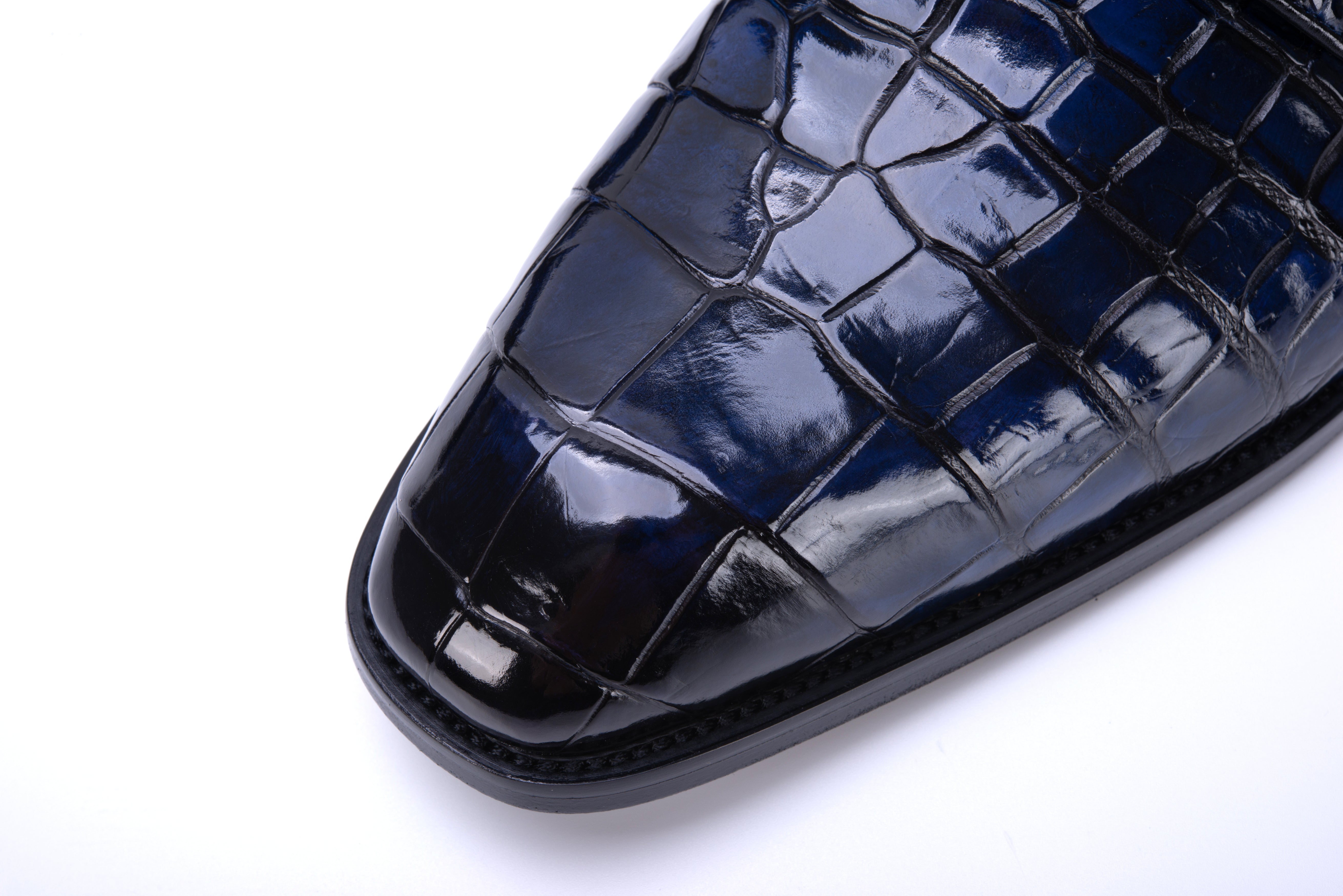 MEN'S BLUE ALLIGATOR SHOES - WONDER BLUE EXOTIC ALLIGATOR BODY OXFORDS